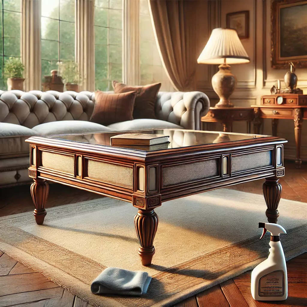 mesa camilla rectangular con ropa y cristal